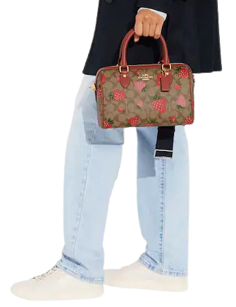 Coach Rowan Satchel In Signature Canvas With Wild Strawberry Print