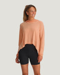 Women's Bamboo Lightweight Cropped Hoodie - Coral Peach