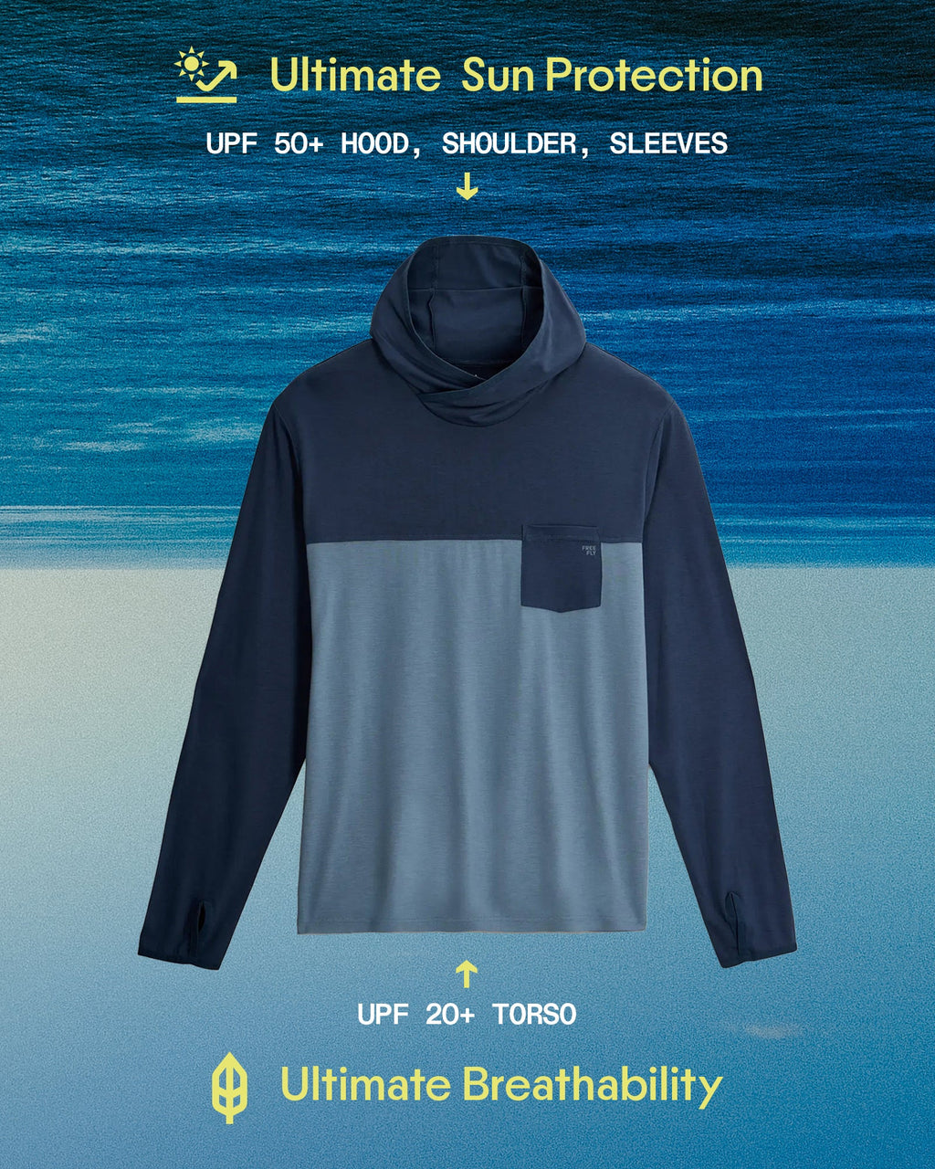 Men's Bamboo Hybrid Hoodie - True Navy / Blue Fog