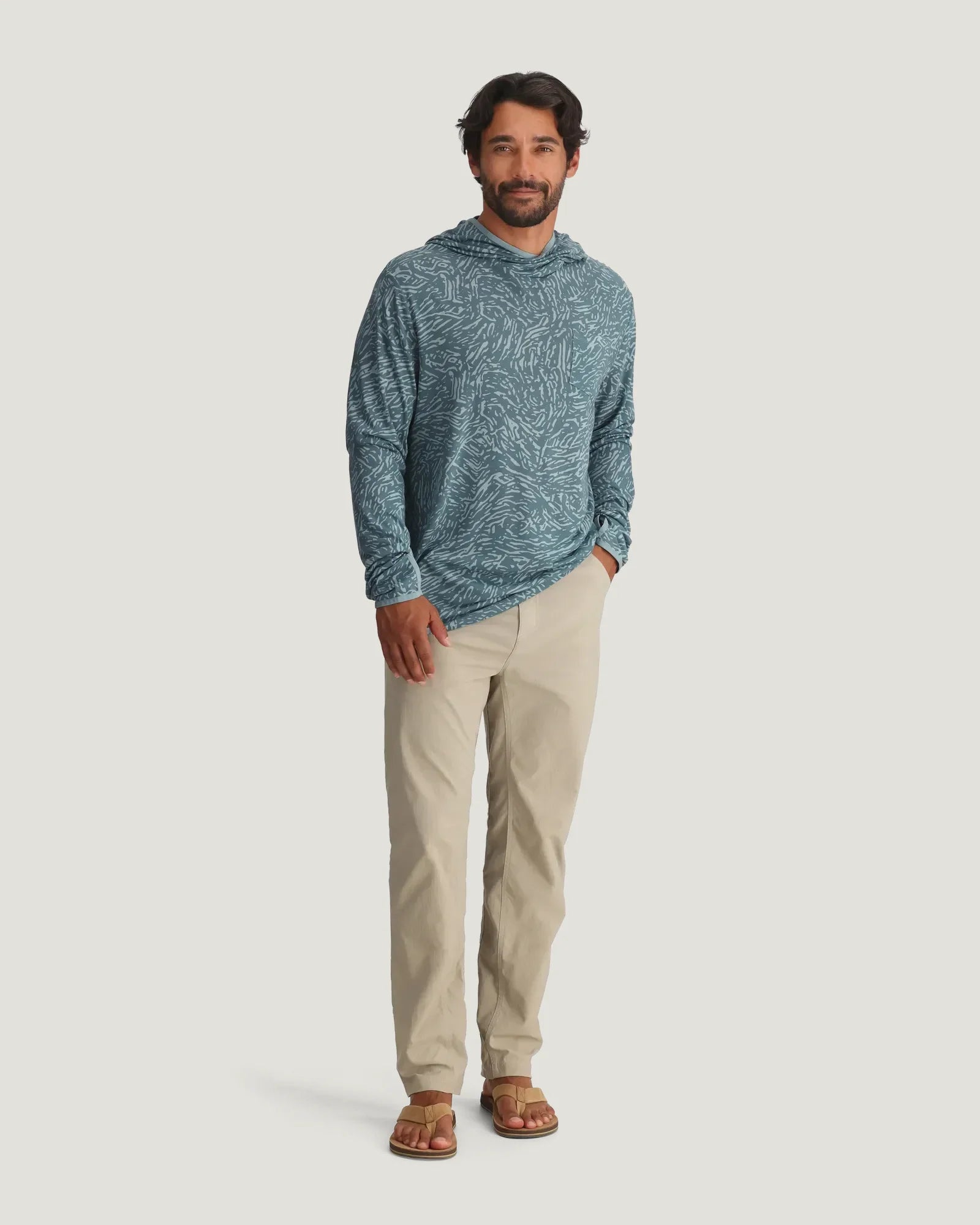 Men's Bamboo Lightweight Hoodie - Tidal Flow Print Stormy Sea