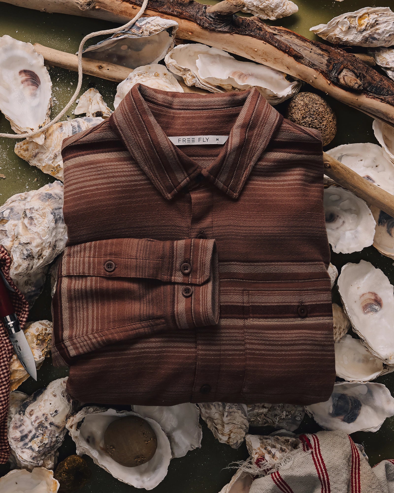 Men's Seawool Flannel Shirt - Nutmeg Stripe