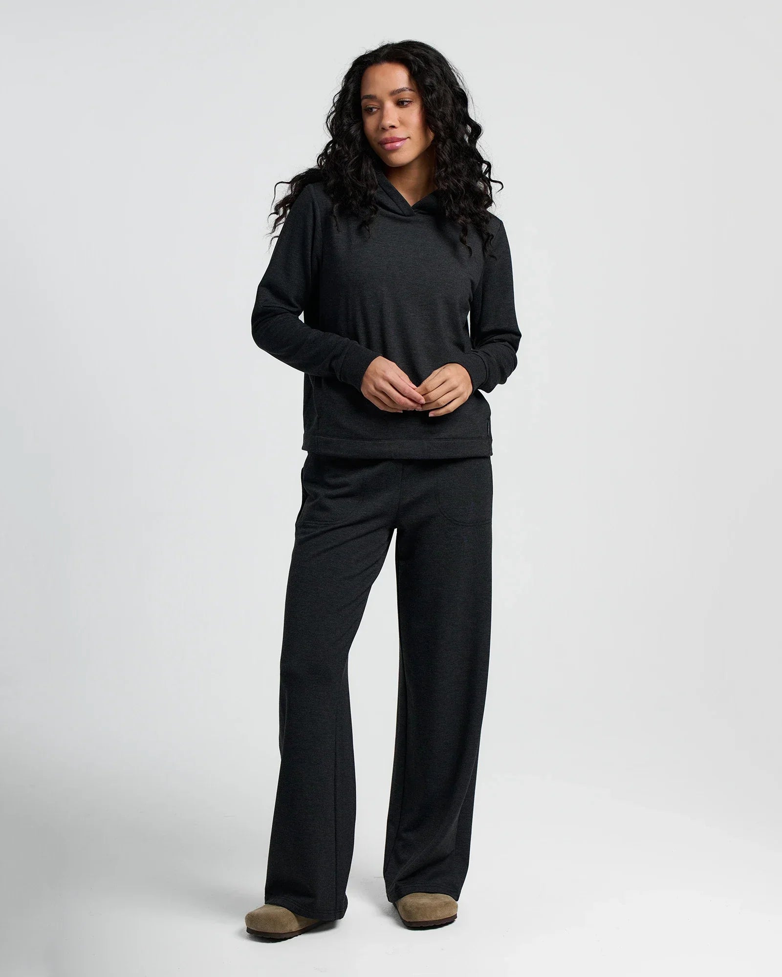 Women's Bamboo Lightweight Fleece Cropped Hoodie - Heather Black