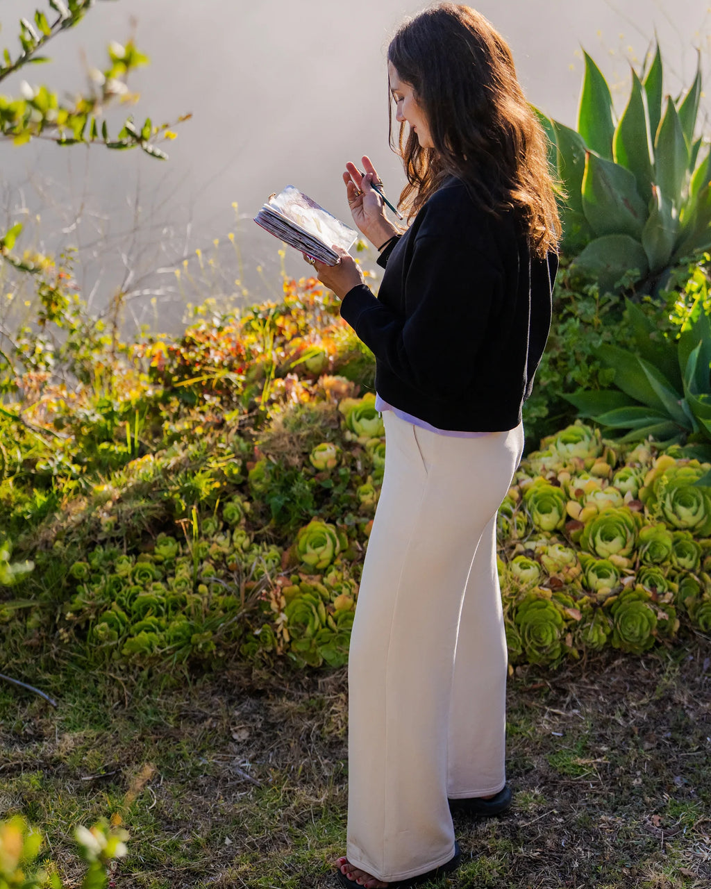Women's Bamboo Lightweight Fleece Wide Leg Pant - Light Heather Grey