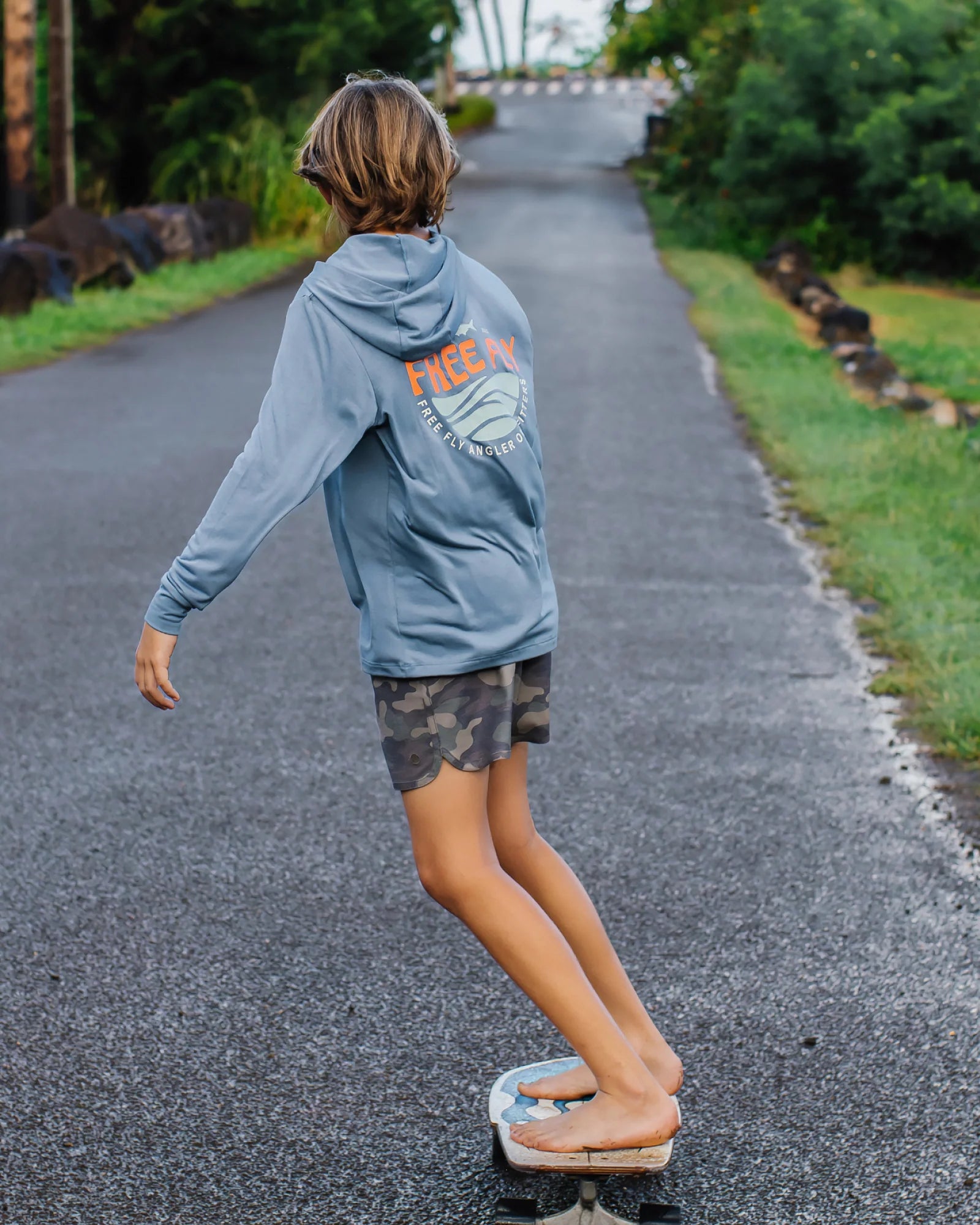 Youth Bamboo Shade Graphic Hoodie - Blue Edge Pacific Blue