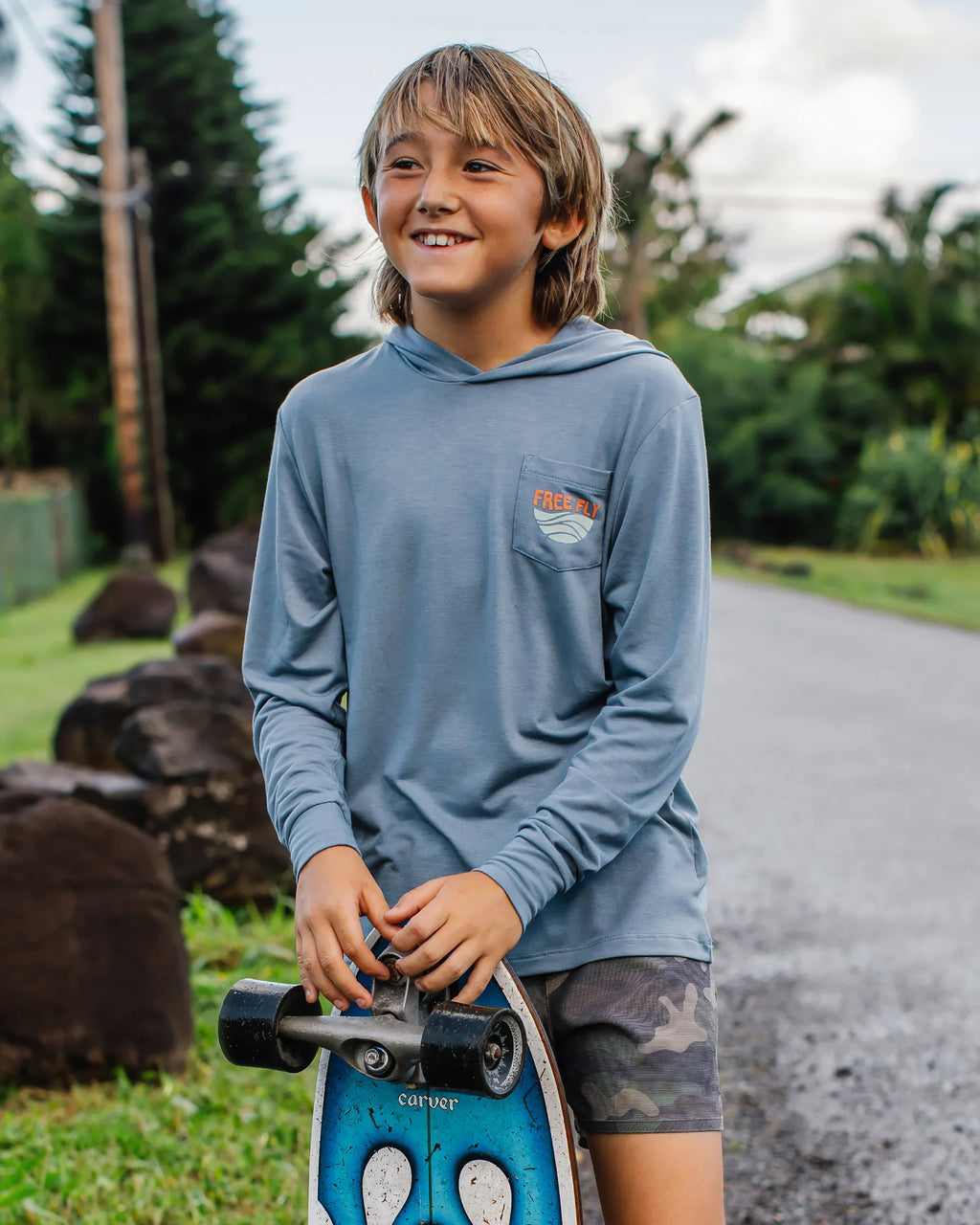 Youth Bamboo Shade Graphic Hoodie - Blue Edge Pacific Blue